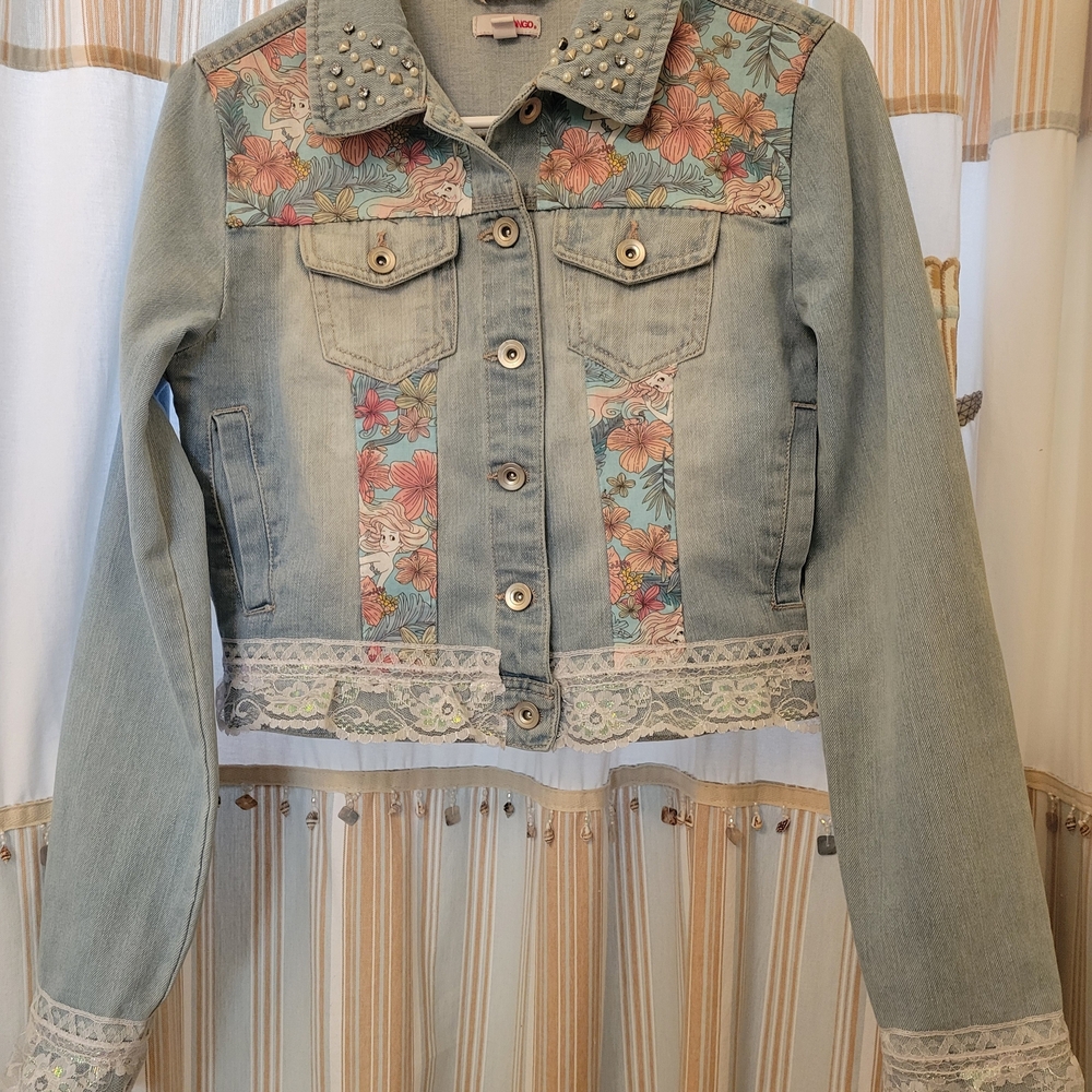 Upcycled Girls Vintage Denim   Jacket Featuring Little Mermaid